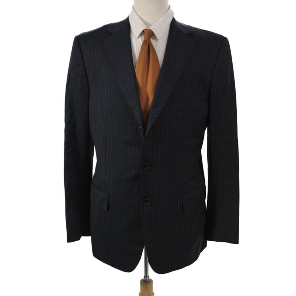 Ermenegildo Zegna Men Wool Striped Blue Suit Jacket Size 50